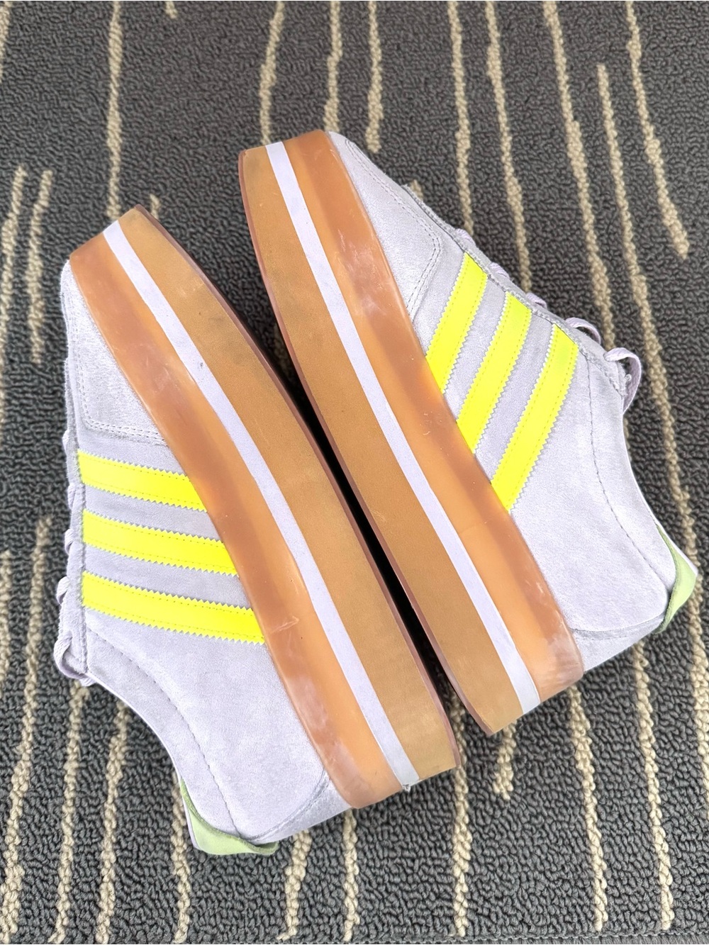 adidas Women's Gazelle Stack Lavender Suede Platform Sneakers with Neon Yellow - Picture 5 of 8